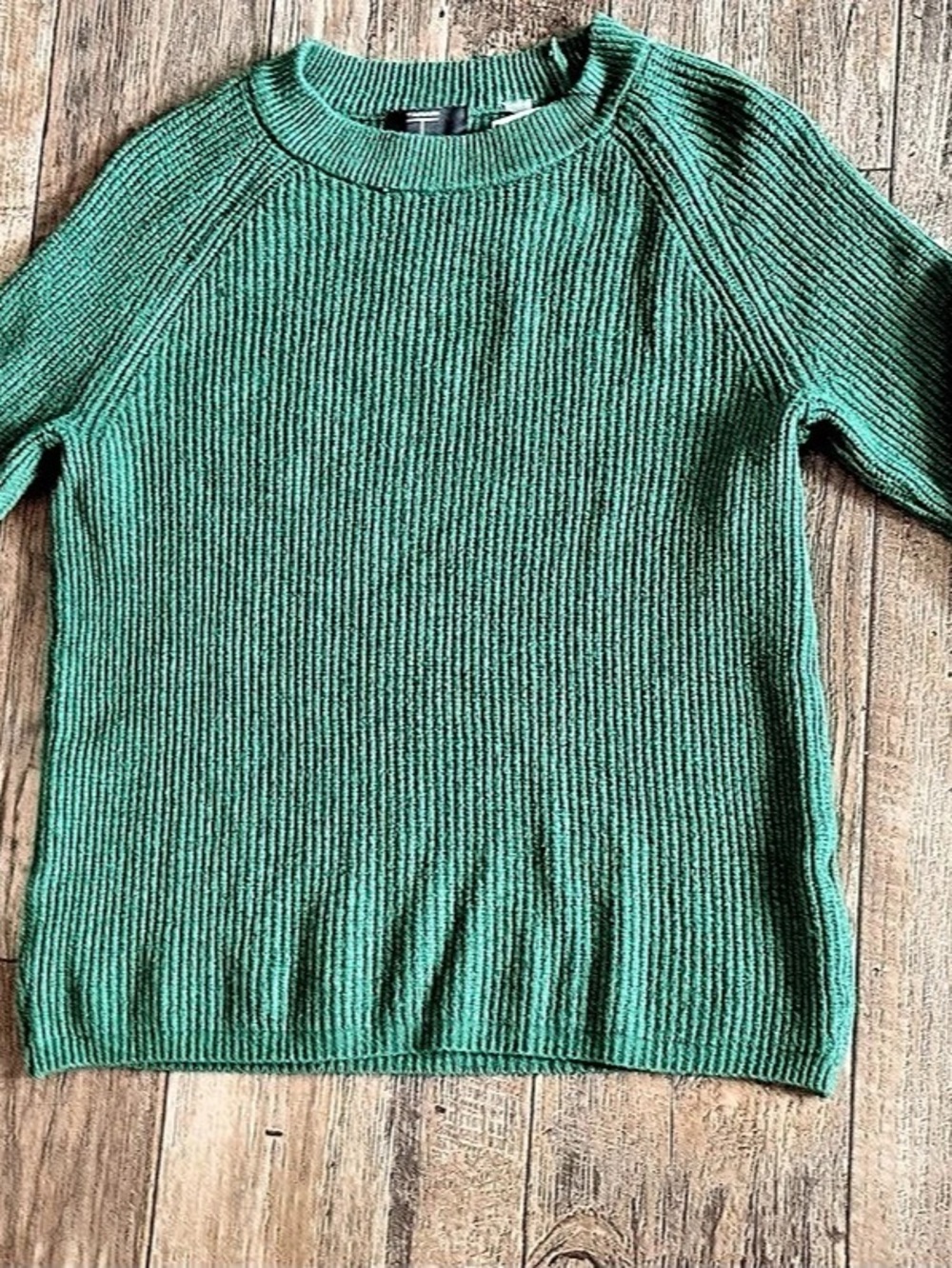 Tahari Green Ribbed Crewneck Sweater